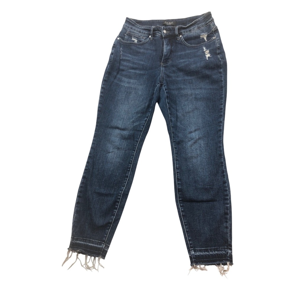 Judy Blue‎ Dark Wash Denim Skinny Jeans Distressed Frayed Hem Plus Size 14W
